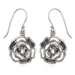 Sterling Silver Oxidized Open Rose Earrings