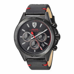 Ferrari Men's Chronograph Watch - Pilota Black Dial Black Leather Strap | 830434