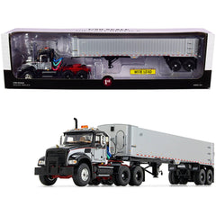 First Gear 1/50 Scale Diecast Model Day Cab End Dump Trailer - Black and Silver