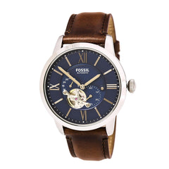 Fossil ME3110 Men's Townsman Automatic Blue Semi-Skeleton Dial Brown Strap Watch
