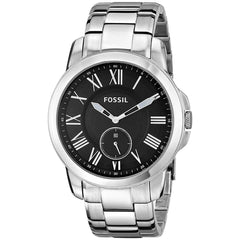 Fossil Men's Chronograph Watch - Grant Quartz Black Dial Silver Tone Strap | FS4973