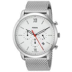 Fossil Men's Chronograph Watch - Neutra Quartz White Dial Mesh Bracelet | FS5382