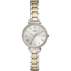 Fossil Women's Quartz Watch - Kinsey Silver Tone Dial Two Tone Bracelet | ES4449