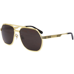 Gucci Men's Sunglasses - Brown Lens Gold and Havana Metal Pilot Frame | GG0981S 001