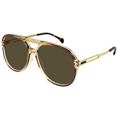 Gucci Men's Sunglasses - Full Rim Brown and Gold Acetate Pilot Frame | GG1104S 002