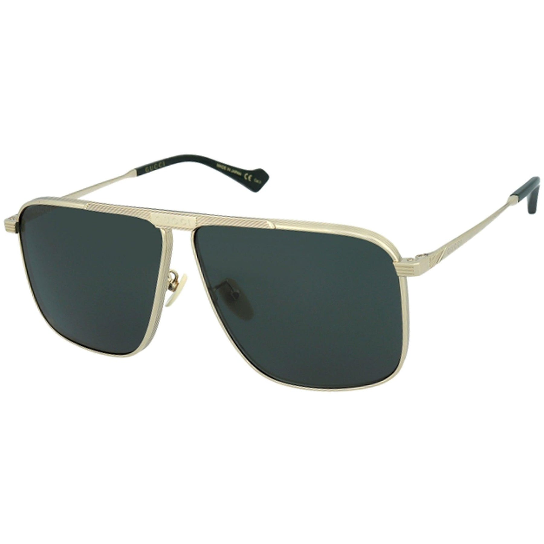 Gucci Men's Sunglasses - Green Nylon Lens Gold Metal Pilot Shape Frame