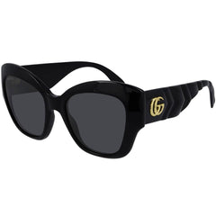 Gucci Women's Sunglasses - Grey Nylon Lens Shiny Black Acetate Frame | GG0808S 001