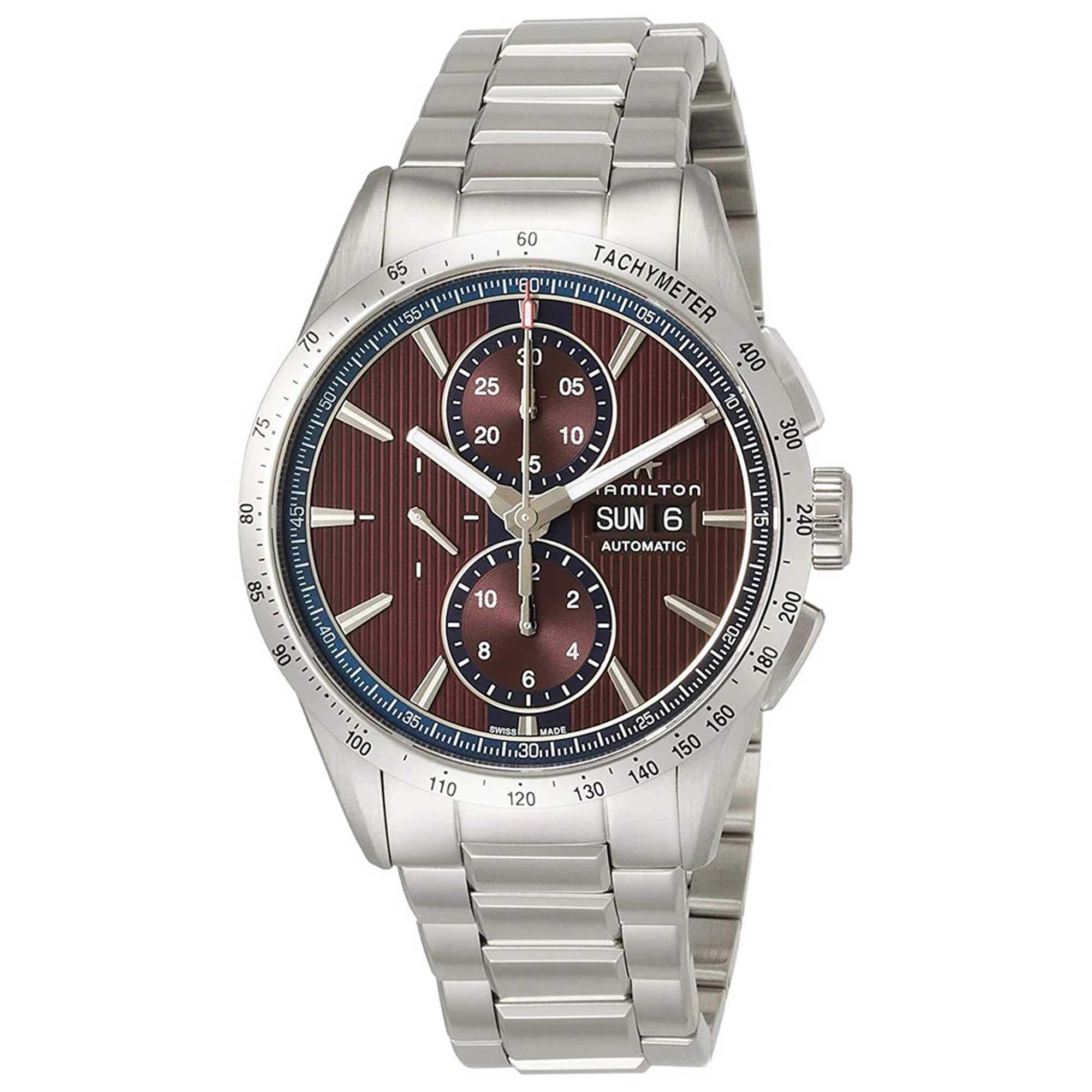 Hamilton Men's Watch - Broadway Chronograph Burgundy Dial Steel ...