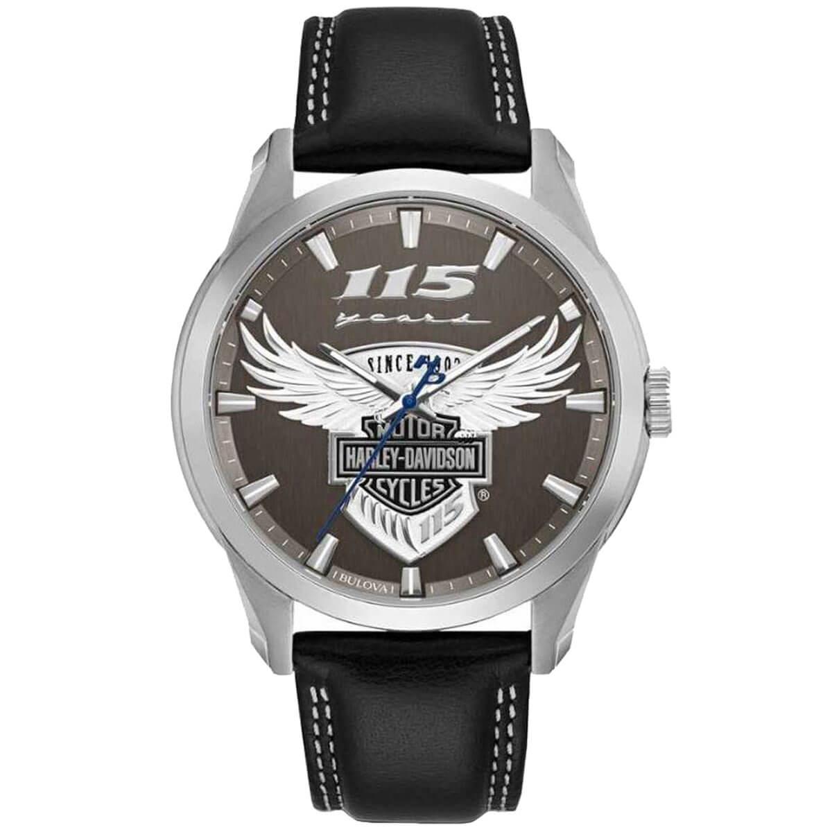 Harley Davidson Men's Quartz Watch - 115th Anniversary Black Leather S
