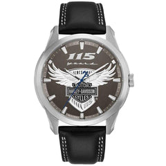 Harley Davidson Men's Quartz Watch - 115th Anniversary Black Leather Strap | 76A160