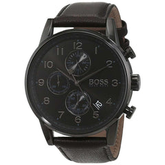 Hugo Boss Men's Chronograph Watch - Navigator Black Dial Leather Strap | 1513497