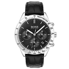 Hugo Boss Men's Chronograph Watch - Talent Black Dial Black Leather Strap | 1513579