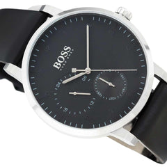 Hugo Boss Men's Strap Watch - Oxygen Black Dial Quartz Black Leather | 1513594