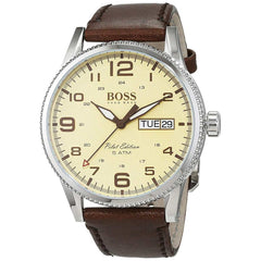 Hugo Boss Men's Strap Watch - Pilot Vintage Beige Dial Brown Leather Quartz | 1513332