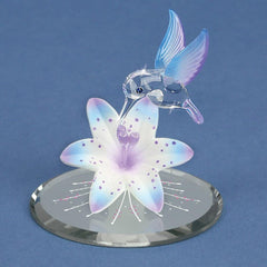 Hummingbird and Blue Lily w/ Base Glass Figurine