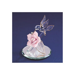 Hummingbird & Porcelain Rose Glass Figurine