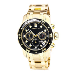 Invicta 0072 Men's Pro Diver Scuba Black Dial Gold Plated Steel Bracelet Chronograph Dive Watch