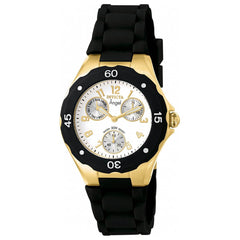 Invicta 0717 Women's Angel White Dial Gold Plated Steel Black Rubber Strap Watch