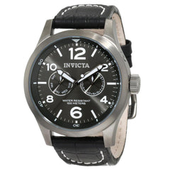 Invicta 10492 Men's Specialty Gunmetal Dial Gunmetal IP Steel Leather Strap Watch