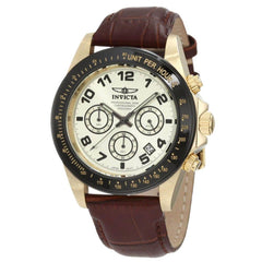 Invicta 10709 Men's Speedway Gold Tone Dial Brown Leather Strap Chronograph Watch