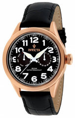Invicta 11742 Men's Vintage Black Dial Rose Gold Steel Black Leather Strap Watch