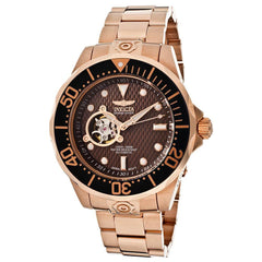 Invicta 13713 Men's Grand Diver Automatic Open Heart Brown Dial Rose Gold Steel Bracelet Dive Watch