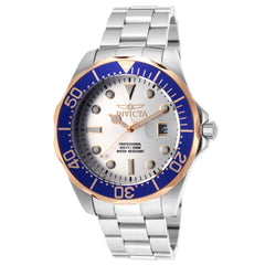 Invicta 14544 Men's Pro Diver Rose Gold Bezel Silver Dial Steel Bracelet Dive Watch