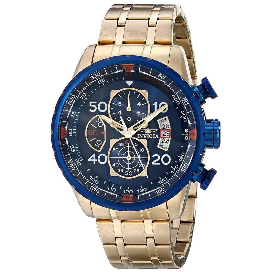 Invicta 19173 Men's Yellow Steel Bracelet Quartz Aviator Chrono Blue ...