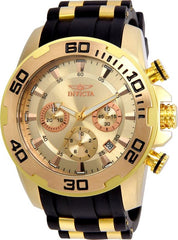 Invicta 22342 Men's Pro Diver Chronograph Yellow Gold Steel & Silicone Strap Gold Dial Quartz Watch
