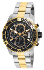 Invicta 22418 Men's Two Tone Yellow Steel Bracelet Pro Diver Chrono Black Dial Date Watch