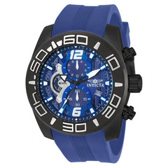 Invicta 22812 Men's Pro Diver Blue Dial Black IP Steel Blue Silicone Strap Chronograph Watch