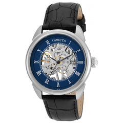 Invicta 23534 Men's Specialty Blue & Silver Semi-Skeleton Dial Black Leather Strap Mechanical Watch