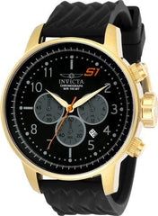 Invicta 23816 Men's S1 Rally Black Dial Yellow Gold Steel Black Silicone Strap Chrono Watch