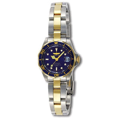 Invicta 8942 Women's Two Tone Yellow Steel Bracelet Quartz Pro Diver Blue Dial Date Watch