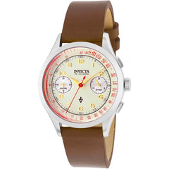 Invicta Boy's Watch - Vintage Japanese Quartz Ivory Dial Brown Leather Strap | 37056