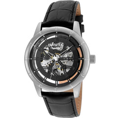 Invicta Men's Automatic Watch - Objet D Art Skeleton Dial Black Leather Strap | 25259