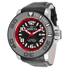 Invicta Men's Automatic Watch - Sea Hunter Black and Red Dial Leather Strap | 34780
