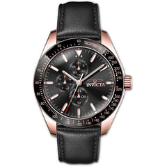 Invicta Men's Chrono Watch - Aviator Rose Gold Tone Case Black Leather Strap | 38981