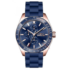Invicta Men's Chrono Watch - Aviator Rose Gold Tone Case Blue Bezel Strap | 38406