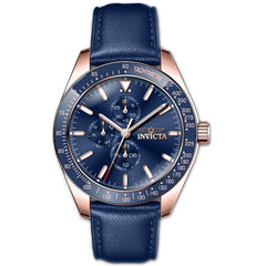 Invicta Men's Chrono Watch - Aviator Rose Gold Tone Case Blue Leather Strap | 38980