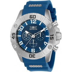 Invicta Men's Chrono Watch - Pro Diver Blue Dial Silver Tone Case Rubber Strap | 22697