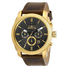 Invicta Men's Chronograph Watch - Aviator Black and Gold Dial Brown Strap | 29798