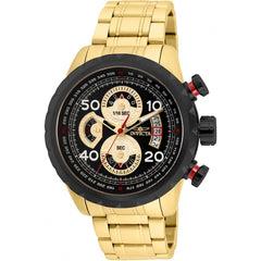 Invicta Men's Chronograph Watch - Aviator Black and Gold Tone Dial Bracelet | 28151