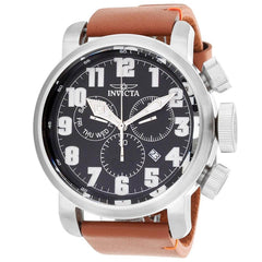 Invicta Men's Chronograph Watch - Aviator Black Dial Brown Leather Strap | 31681