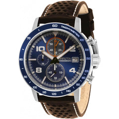 Invicta Men's Chronograph Watch - Aviator Blue Dial Brown Leather Strap | 30933