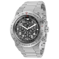 Invicta Men's Chronograph Watch - Aviator Quartz Black Dial Silver Bracelet | 31585