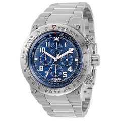 Invicta Men's Chronograph Watch - Aviator Quartz Blue Dial Silver Bracelet | 31586