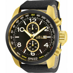 Invicta Men's Chronograph Watch - Aviator Yellow Gold Case Black Dial Strap | 30733