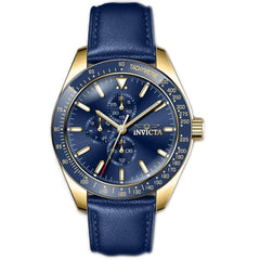 Invicta Men's Chronograph Watch - Aviator Yellow Gold Case Blue Leather Strap | 38977