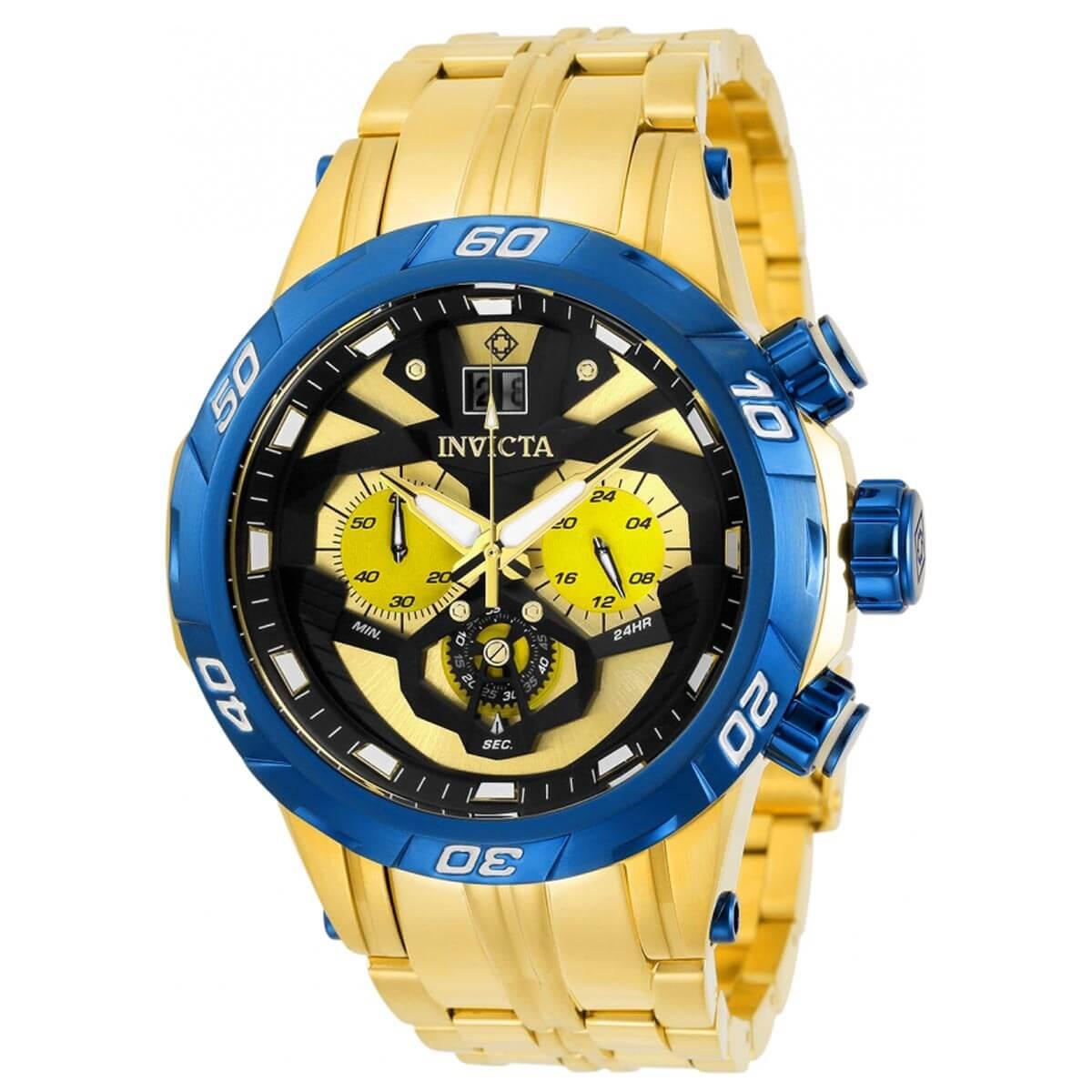 Invicta Men's Chronograph Watch - Cruiseline Blue Bezel Yellow Gold Br